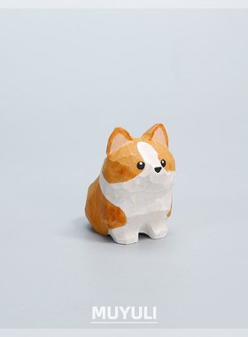 手工木雕柯基电脑桌面摆件小狗狗工位装饰可爱小短腿新年礼物创意