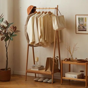 北美樱桃木黑胡桃实木衣帽架落地卧室家用挂衣架北韩衣帽架置物架