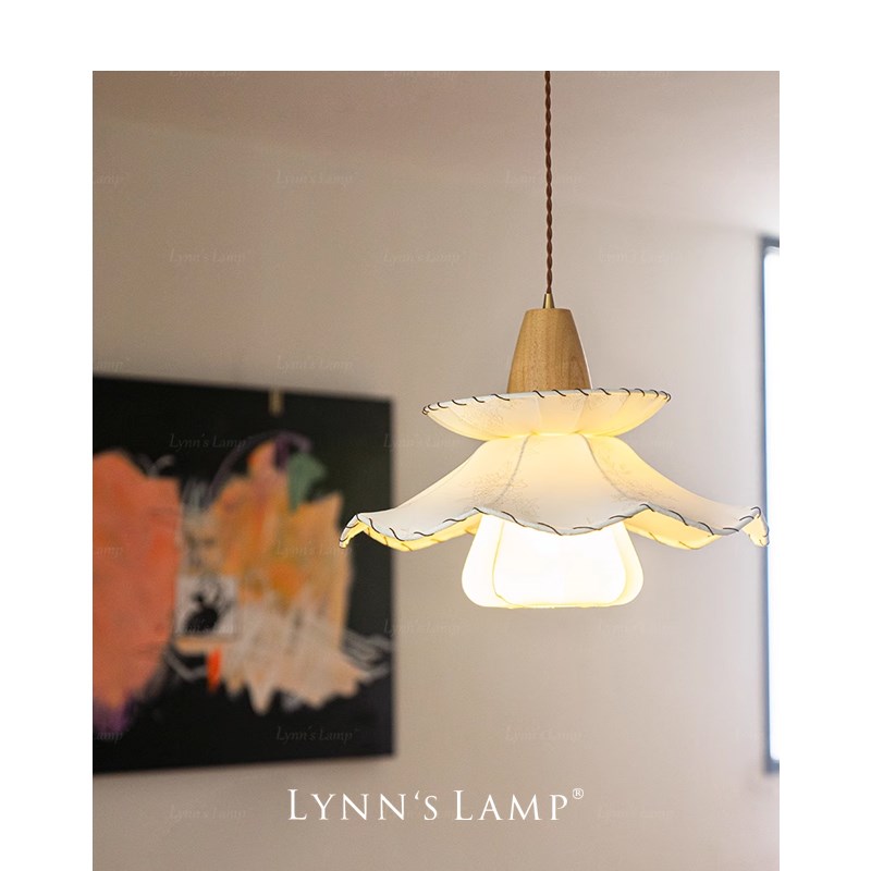 Lynns立意 法式奶油风吊灯 餐厅卧室布艺中古书房实木衣帽间复古