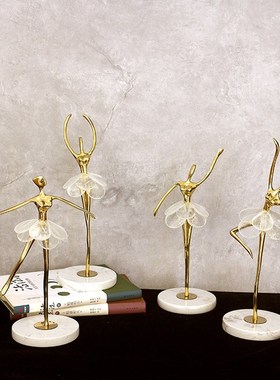 北欧轻奢创意纯铜大理石底座摆件芭蕾舞女孩客厅玄关酒柜家居饰品