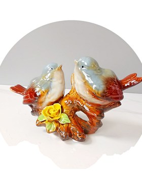 花园园艺摆件陶瓷工艺品别墅水池造景阳台动物摆件镂空小鸟喜鹊