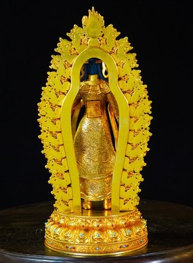 藏式尼泊尔工艺纯铜益西措嘉精品仿古鎏金铜像装饰供奉摆件十寸