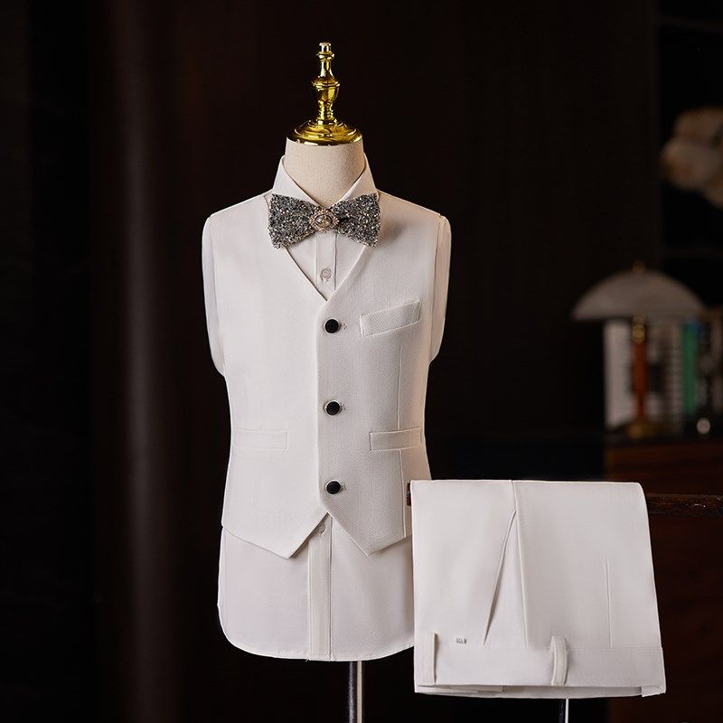 儿童西装套装白色花童主持人礼服男童生日西服钢琴走秀演出服秋冬
