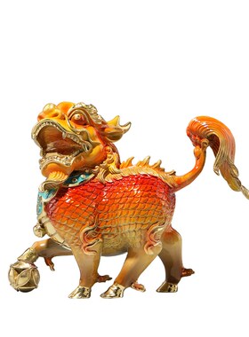 大明铜匠风火麒麟摆件一对镇宅客厅酒柜办公室装饰品开业乔迁礼品