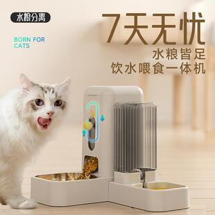 宠物喂食器猫咪自动饮水机干湿分离猫碗双碗不锈钢猫盆狗碗 新款