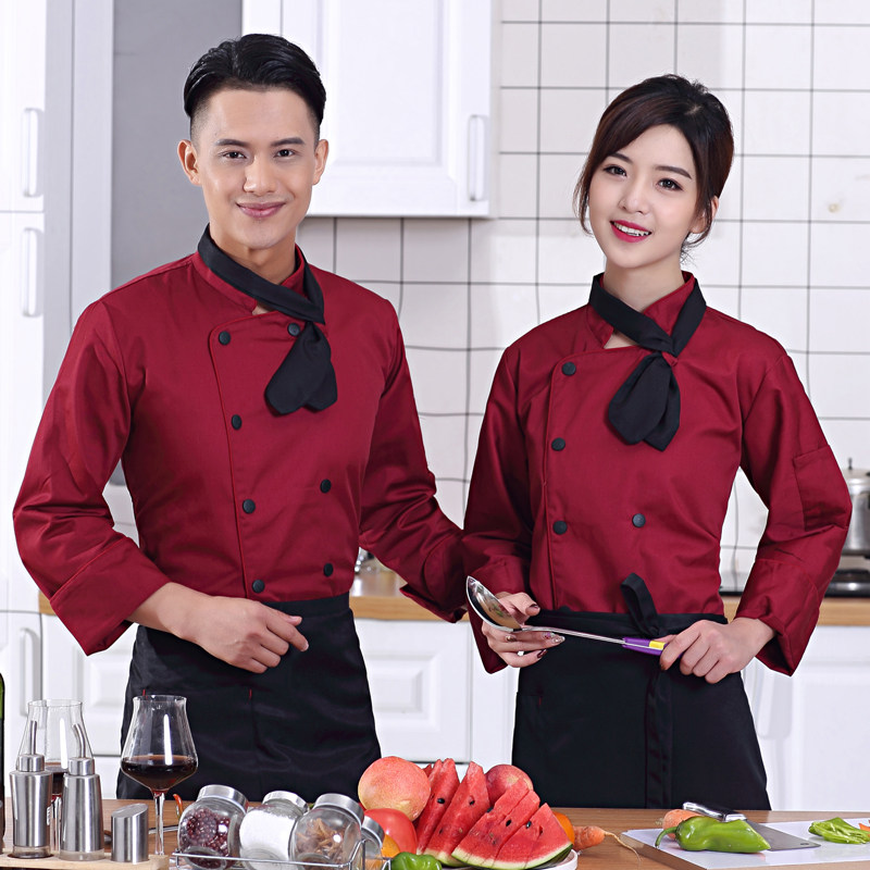 厨师工作服男长袖秋冬装餐饮酒店后厨I房透气吸汗烘焙厨师服加大
