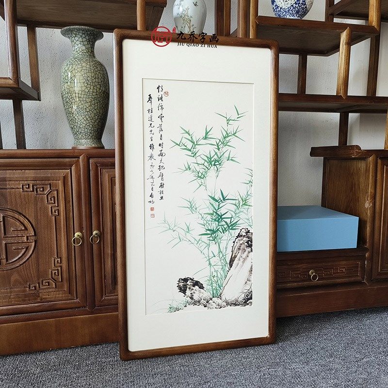 竹子挂画国画水墨画中式客厅装饰画办公室书房字画启Y功雨后竹青
