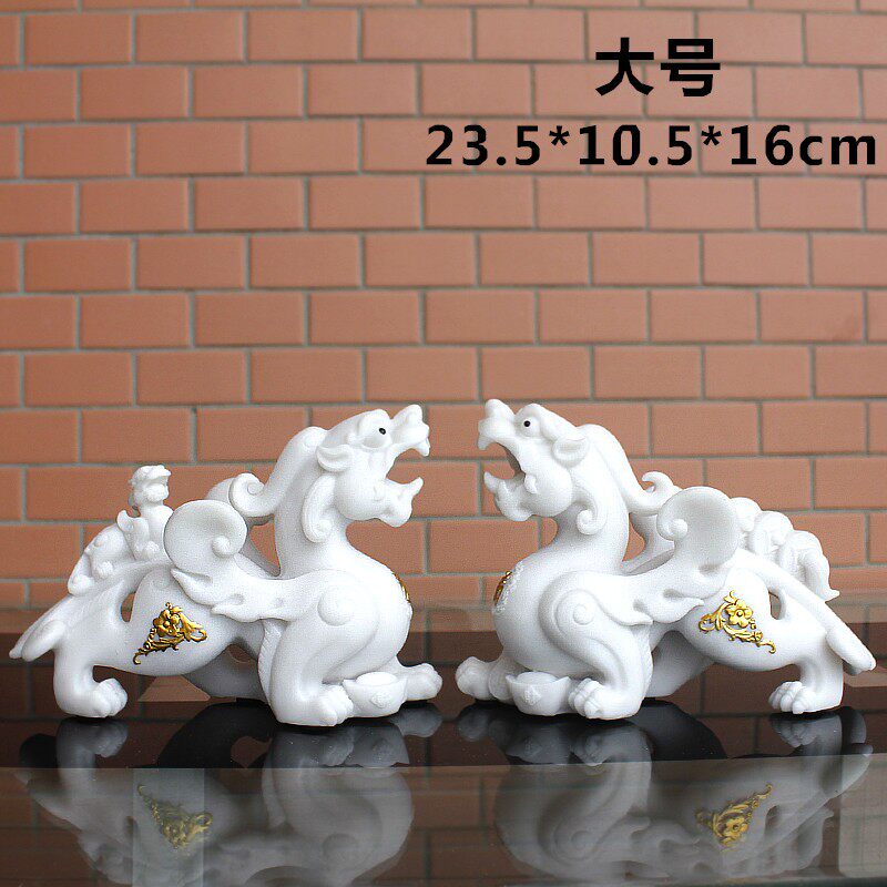 白晶石雕沙岩石貔貅摆件大号一对玄关客厅店面办T公室貔貅一对包