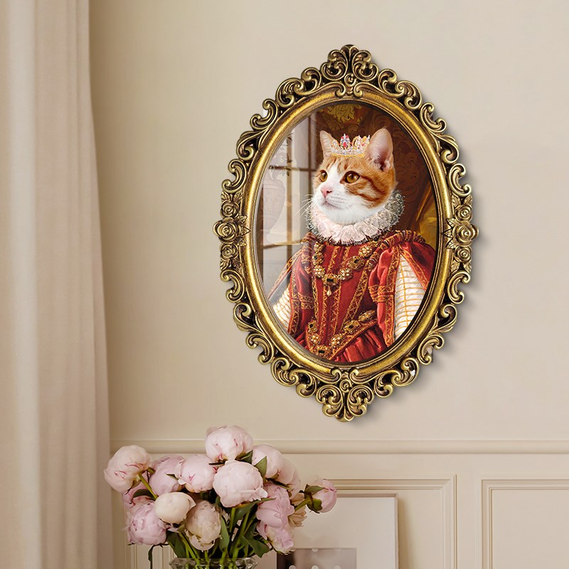 宠物画像定制复古欧式椭圆框猫狗肖像画装饰画创意礼物萌宠入油画图片