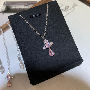 粉钻人鱼眼泪水滴钻项链精工厚金小红薯直播爆款