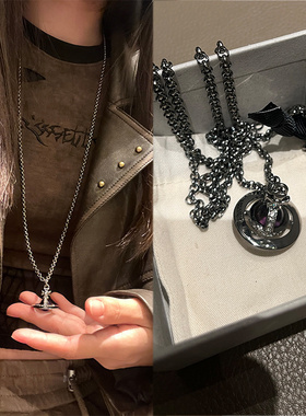 西太后黑色紫色立体星球毛衣链