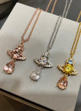 西太后多色人鱼泪滴钻项链厚金小