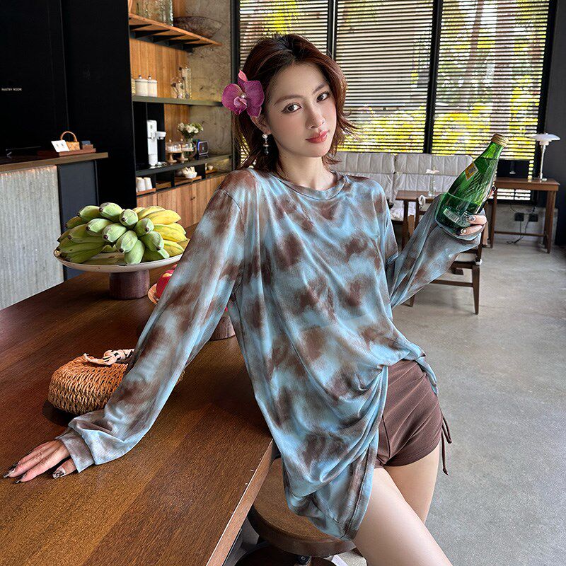 2025新款三g件套大码泳衣外罩衫宽松分体长袖温泉海边度假微胖女
