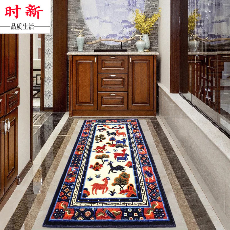 中式藏毯门厅f走廊过道地毯 卧室床边毯长方形 家用客厅台地垫