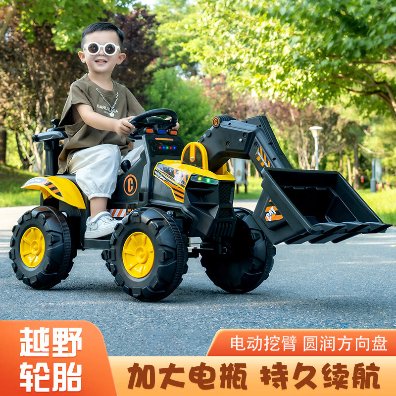 儿童电动推土机可坐人遥控越野车推土工程车充电男X孩玩具拖斗车