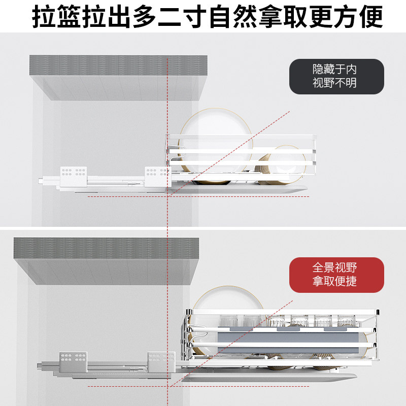 拉篮厨房橱柜双层阻尼调味碗柜抽屉式304不锈钢厨柜碗.架沥水碗篮