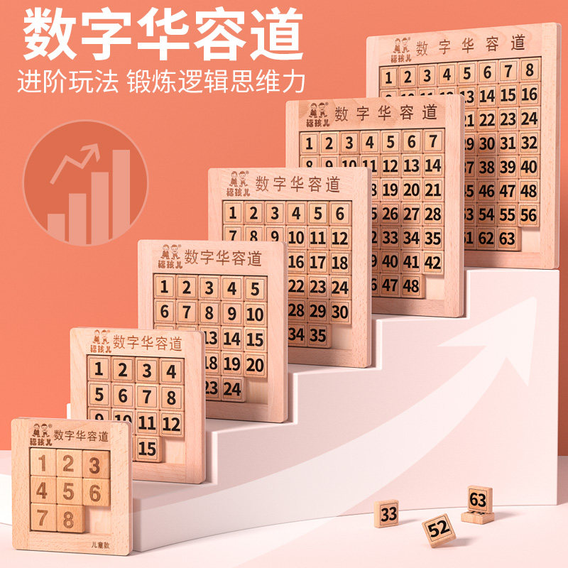 木制数字版华容道幼儿童r益智类玩具学生华荣道滑轮道滑动移动拼