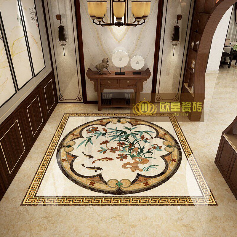 新款造型地板砖暖黄色图案瓷砖入户门厅玄关客厅拼花R地砖800x800
