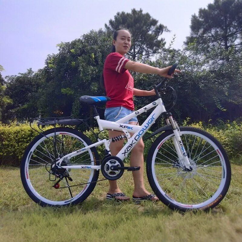 自行车26寸前后双减震双碟煞登山自行车带后座可以U带人变速山地