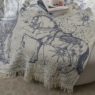 四层纱布盖毯全棉毛巾s被沙发巾时尚个性星空马流苏柔软休闲毯