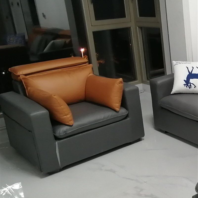 布艺沙发简约现代独立单人位I深灰色+橘色+脚踏