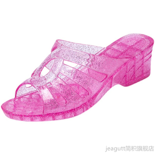 坡跟拖鞋 时塑料沙滩凉 女夏f季 外穿凉厚底网红浴室防滑怀旧水晶鞋