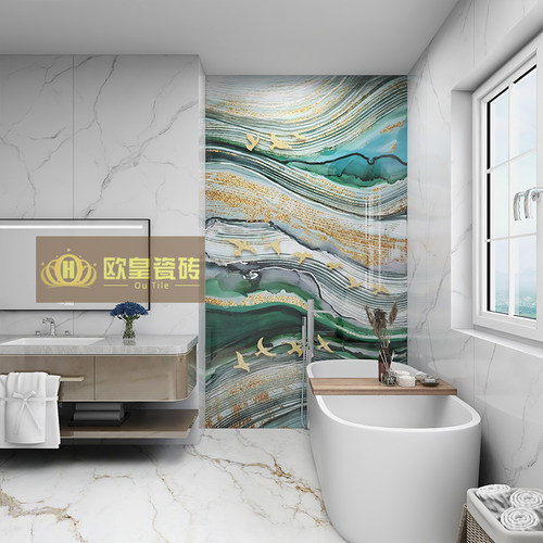 现代简约卫生间瓷砖背景墙800x80E0洗手间淋浴图案墙砖定制大花片