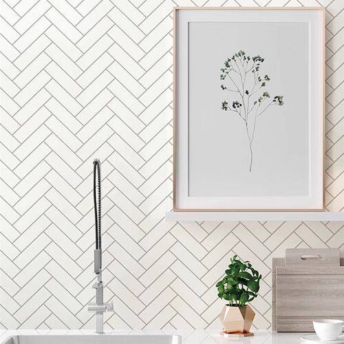 加厚仿瓷砖d墙贴防水防油墙纸奶油厨房改造翻新斜砖奶油风自粘壁