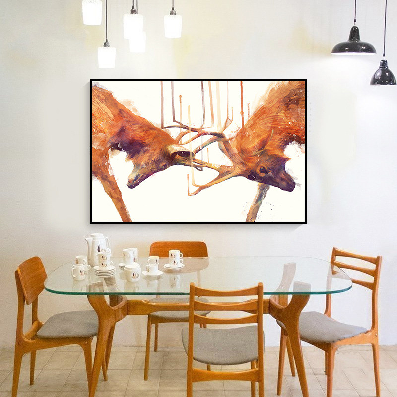 麋鹿装饰画客厅餐厅墙面装饰挂画沙发墙画动N物壁画现代简约大气