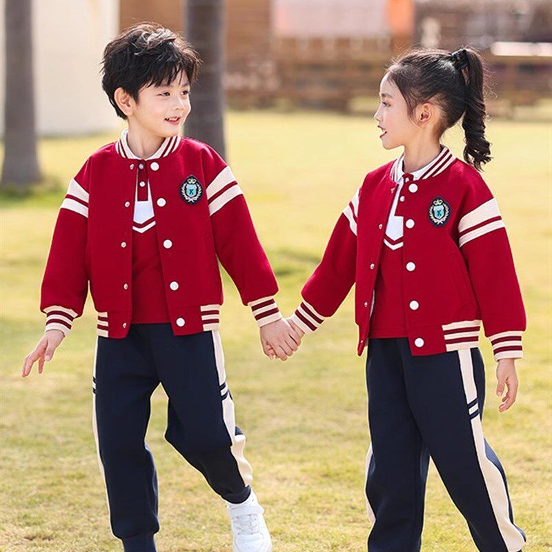 小学生校服夏季套装英伦r风2班服棉春秋3四件套小班幼儿园服红色