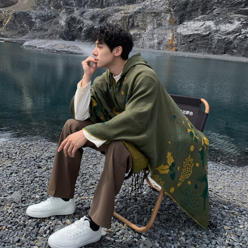 民族风大披肩旅游搭配拍照男女西藏新疆连帽斗篷T情侣加厚保暖披
