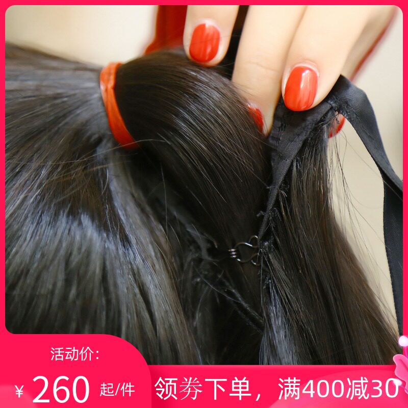真发马尾女绑带式全n真人发丝发尾辫子发无痕接发片长直发假发马