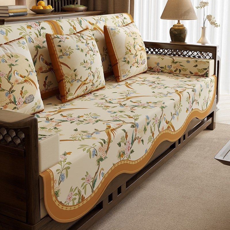 冉忆新中式沙发垫冬季实木t红木三座一贵妃一片式盖布巾防滑毯花