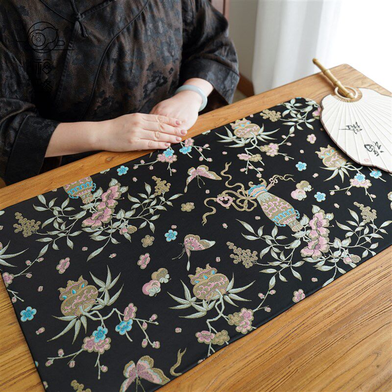 福璐 遇春c秋66*38cm织锦缎面仿香云纱大号茶席手工中式高端茶桌