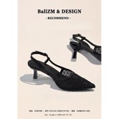 女尖头细跟2025年新款 法式 包头蕾丝透气网纱凉q鞋 一字带黑色高跟