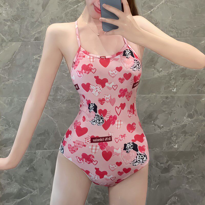 竞速泳衣女款卡通印花训练紧身连体三角游泳R馆学生少女游泳装