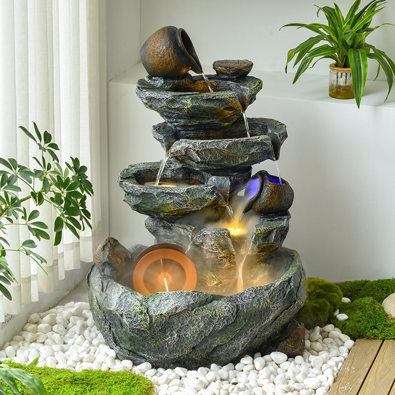 现代简约鱼池假h山流水陶罐摆件循环水景观落地小庭院喷泉造景摆