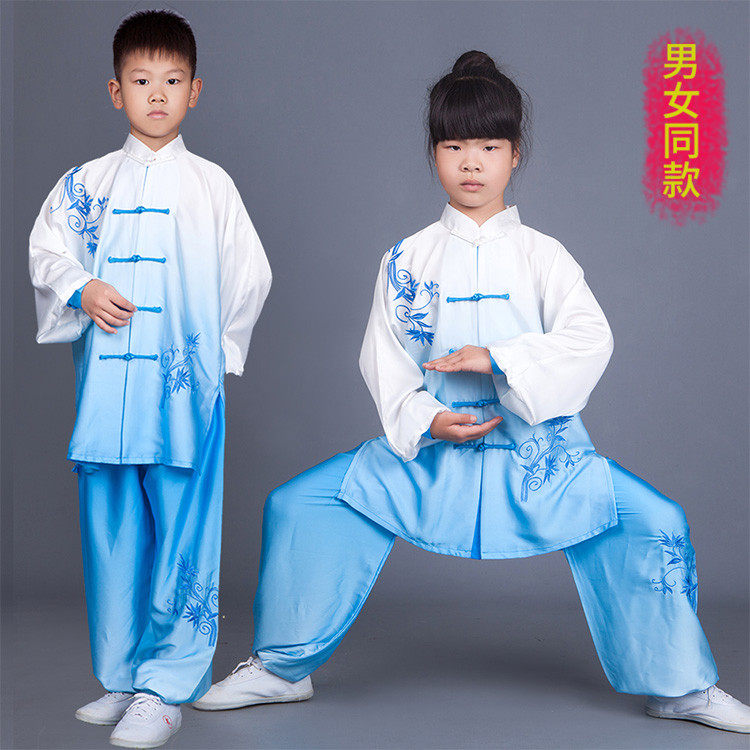 新款儿童太极服女春秋季练功v服男学生少儿太极武术比赛团体表演