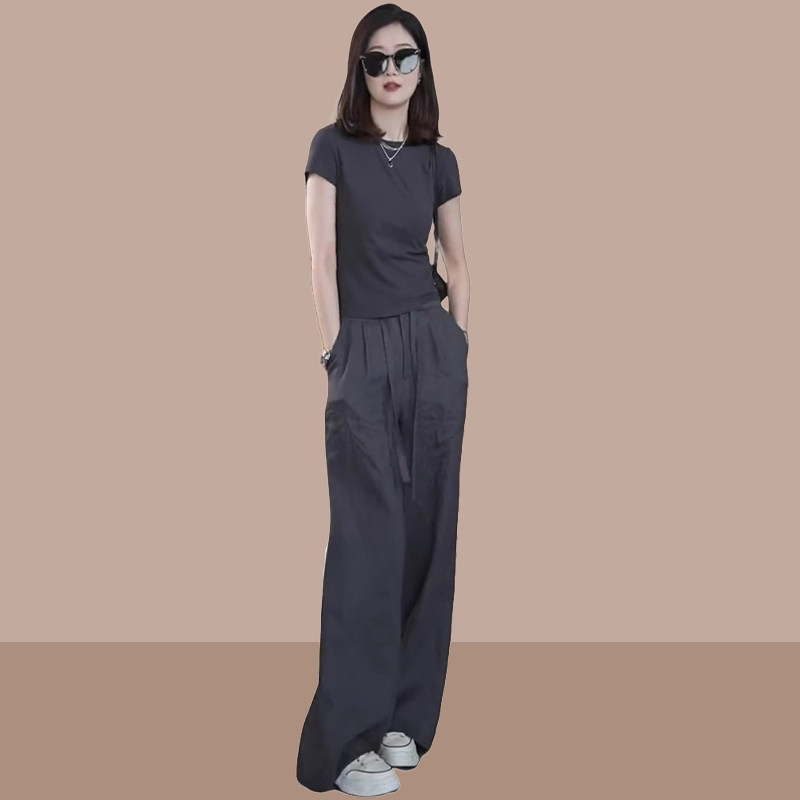灰色高级b感时尚套装女干练气质女神范今年流行爆款夏装搭配一整
