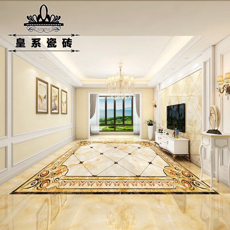皇系拼花地砖800kx800 微晶石抛晶砖客厅餐厅造型拼图入户地拼花