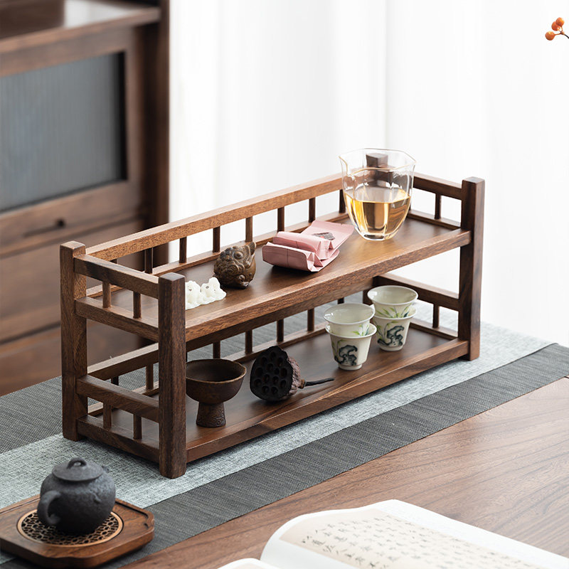 黑胡桃木书桌置物架茶室茶桌茶具多层收纳架摆放V实木书架博古架,收纳整理,书桌收纳置物架,淘宝优惠券,粉丝福利购,淘宝优惠卷