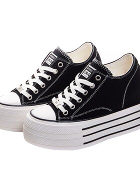 厚底帆布鞋女秋季2024年新款内增高C10CM休闲板鞋韩版百搭松糕单