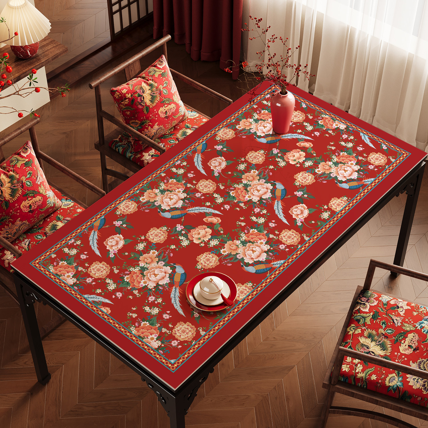 软玻璃桌布轻奢高级新中式红色喜庆新年防水防烫免洗茶几餐桌垫,居家布艺,桌布,淘宝优惠券,粉丝福利购,淘宝优惠卷