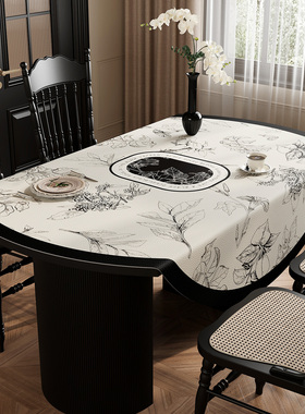 美式椭圆形桌布可折叠圆桌桌垫防水防油免洗皮革圆形茶几保护垫