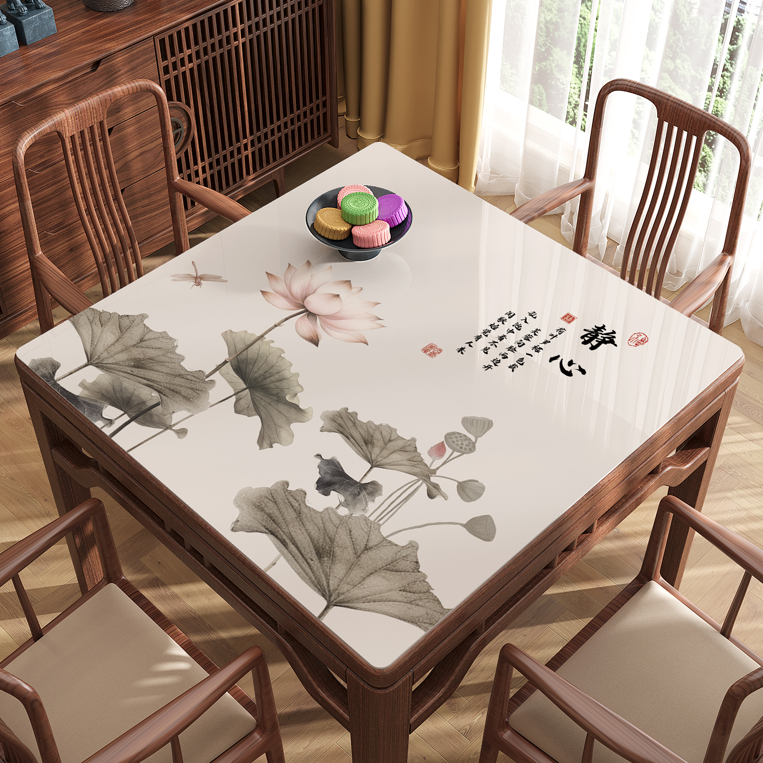 新中式pvc软玻璃方桌桌垫免洗防水防油防烫桌布正方形茶几桌布