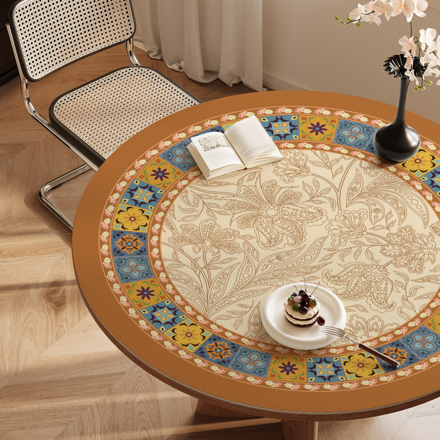 美式圆桌桌布轻奢高级感皮革大圆形桌垫茶几防油防水免洗餐桌垫,居家布艺,桌布,淘宝优惠券,粉丝福利购,淘宝优惠卷