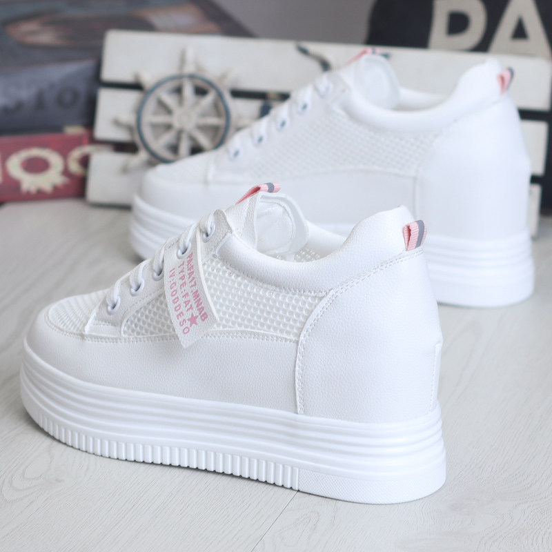 鞋子女2021夏季m镂空透气小白鞋女厚底内增高8CM显瘦百搭休闲网鞋