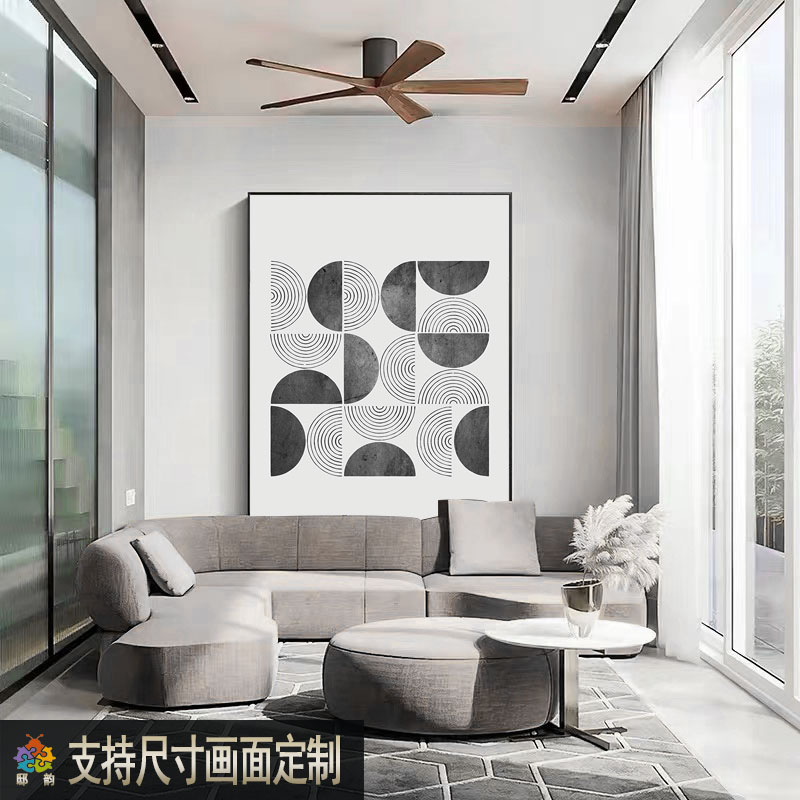 现代几何色块挂画客厅餐厅卧室样板间落地画软装油画布墙面装饰画图片