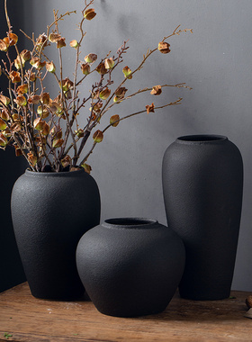 景德镇亿品匠诧寂风摆件中式陶瓷花瓶黑色客厅玄关水培插花花器