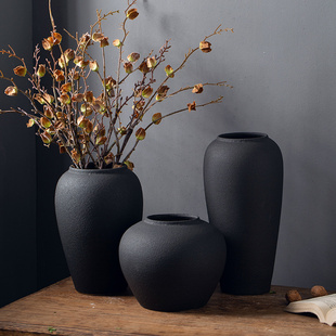 景德镇亿品匠诧寂风摆件中式陶瓷花瓶黑色客厅玄关水培插花花器